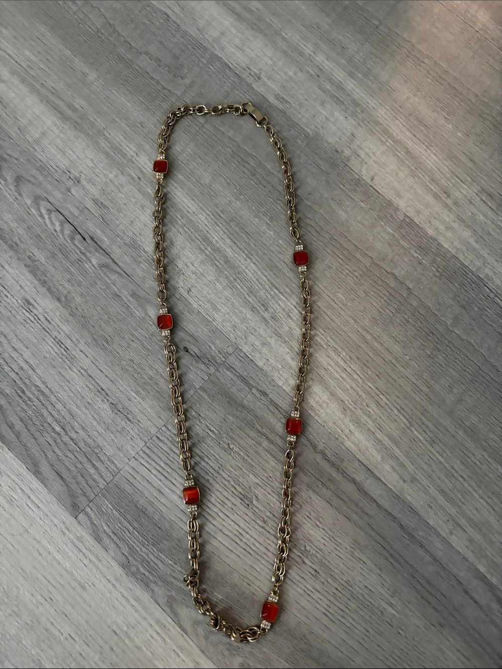 LOFT Gold-Tone Chain Necklace with Red Bead Details